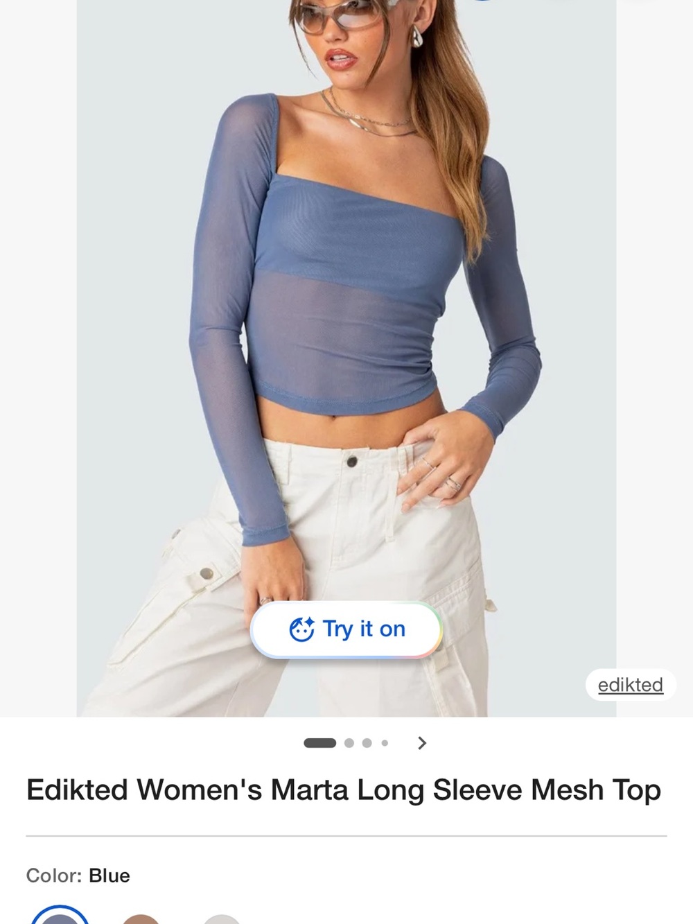 EDIKTED Marta Mesh Top in blue!